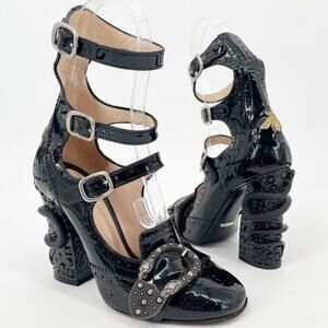 Gucci Black Patent Leather Queercore Dionysus Buckle Snake Heel Pumps EU 38